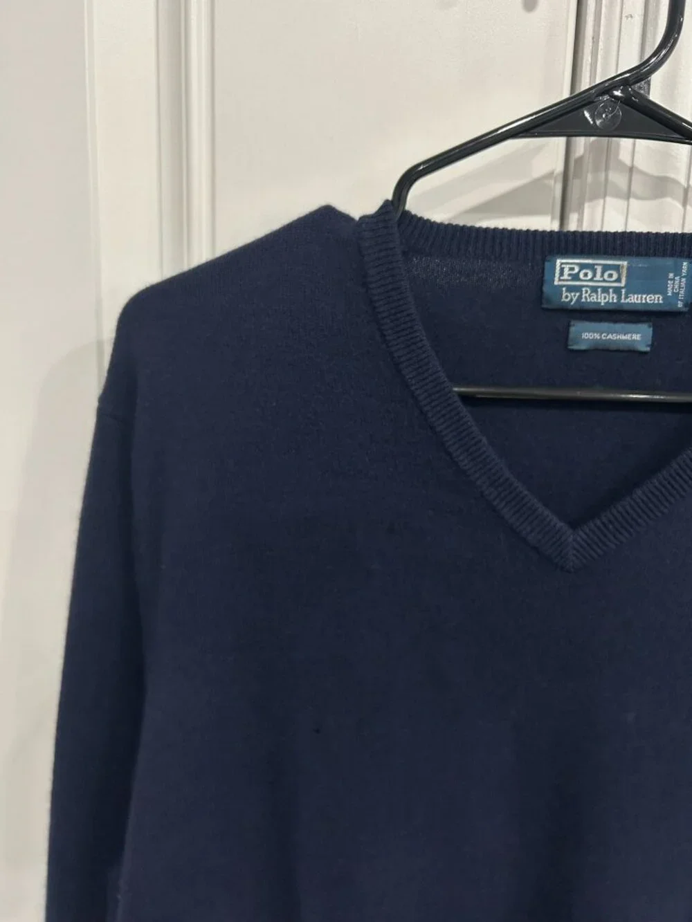 Polo Ralph Lauren Large Mens Navy V-Neck Cashmere Sweater Old Money Quiet Luxury